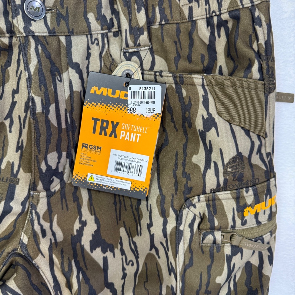 Muddy TRX Softshell Hunting Pants Mens M Mossy Oak Bottomland NWT Zipper Flaw - Picture 3 of 14